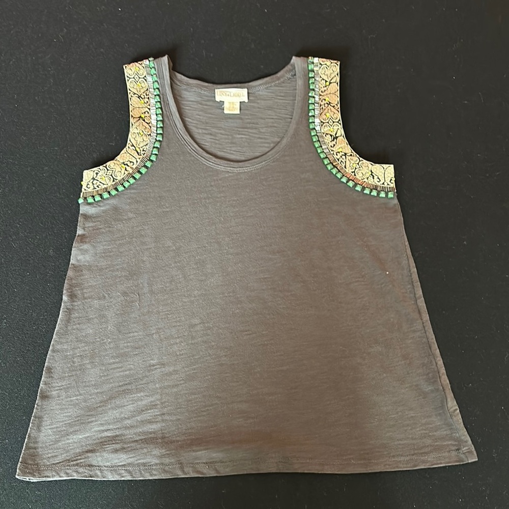 Lucy & Laurel Embellished Beaded Brown Tank Top